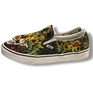 VTG Vans Mens Classic Skull Floral Tattoo Shoes Sz 11.5 Black Yellow‎ Art Skater